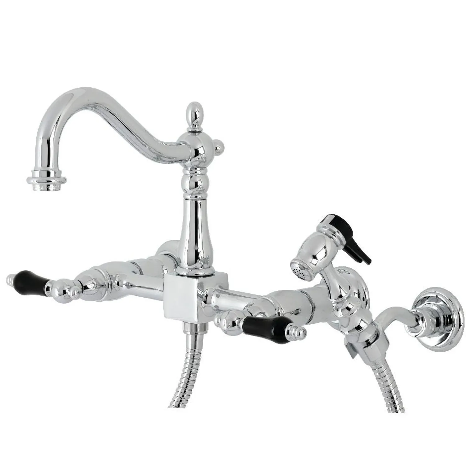 Discount KS126XPKLBS-P Duchess Wall Mount Bridge Kitchen Faucet with Brass Sprayer Wall Mounted Kitchen Faucets