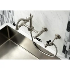 Discount KS126XPKLBS-P Duchess Wall Mount Bridge Kitchen Faucet with Brass Sprayer Wall Mounted Kitchen Faucets