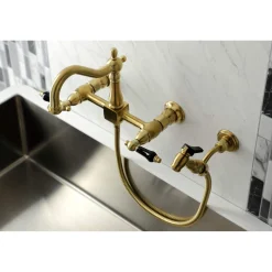 Discount KS126XPKLBS-P Duchess Wall Mount Bridge Kitchen Faucet with Brass Sprayer Wall Mounted Kitchen Faucets