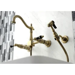 Discount KS126XPKLBS-P Duchess Wall Mount Bridge Kitchen Faucet with Brass Sprayer Wall Mounted Kitchen Faucets