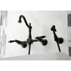 Discount KS126XPKLBS-P Duchess Wall Mount Bridge Kitchen Faucet with Brass Sprayer Wall Mounted Kitchen Faucets