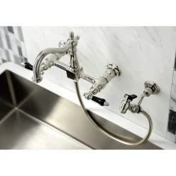 Discount KS126XPKLBS-P Duchess Wall Mount Bridge Kitchen Faucet with Brass Sprayer Wall Mounted Kitchen Faucets