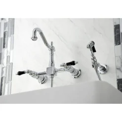 Discount KS126XPKLBS-P Duchess Wall Mount Bridge Kitchen Faucet with Brass Sprayer Wall Mounted Kitchen Faucets