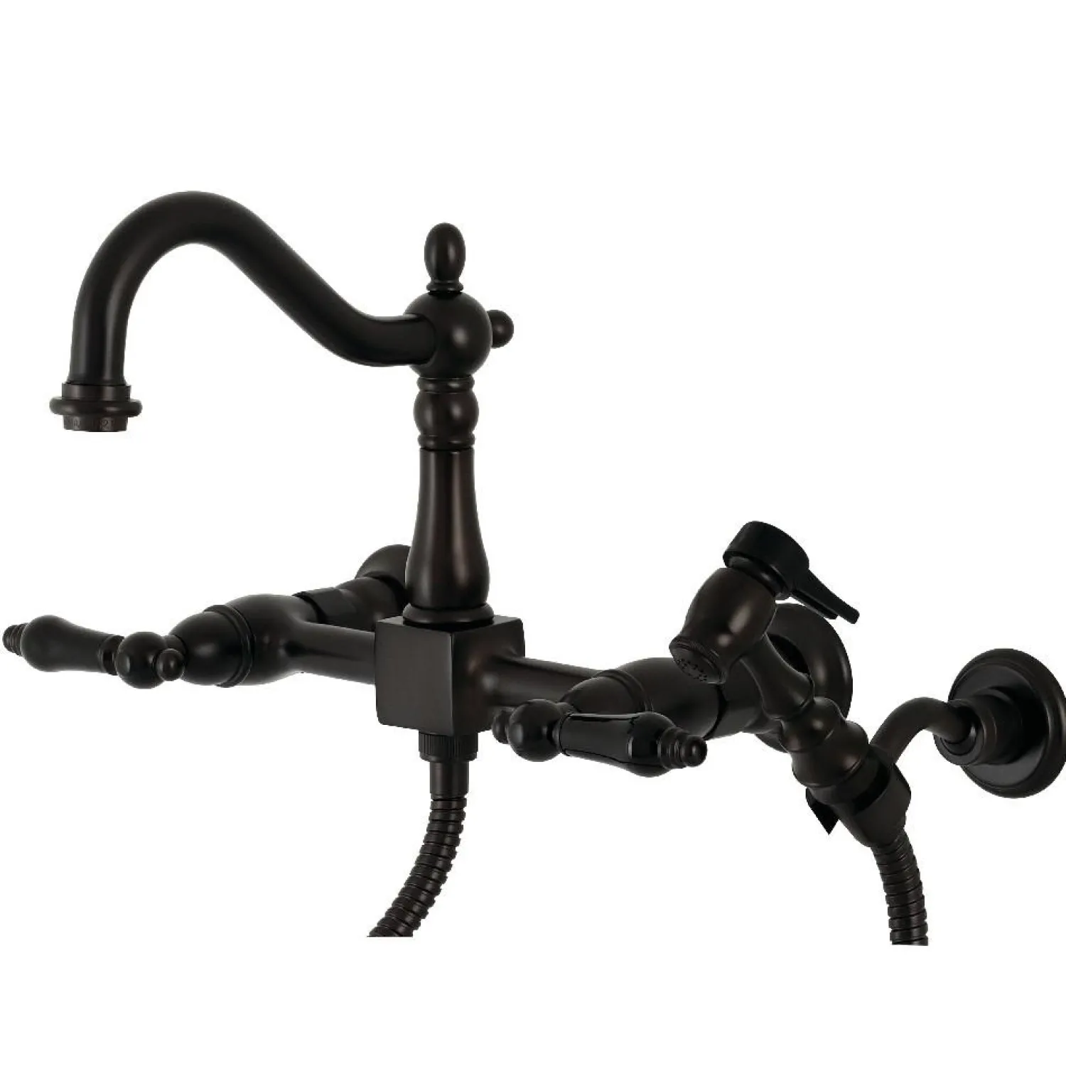 Discount KS126XPKLBS-P Duchess Wall Mount Bridge Kitchen Faucet with Brass Sprayer Wall Mounted Kitchen Faucets