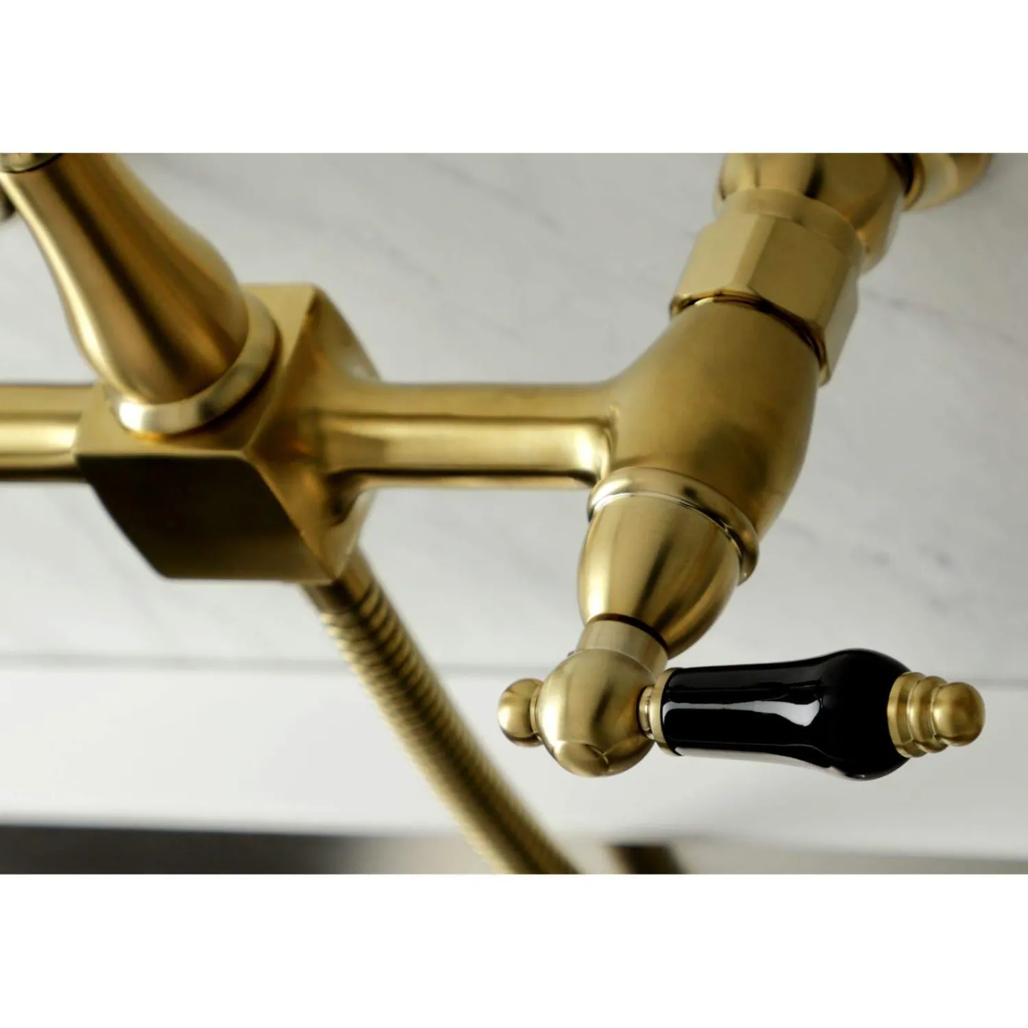 Discount KS126XPKLBS-P Duchess Wall Mount Bridge Kitchen Faucet with Brass Sprayer Wall Mounted Kitchen Faucets