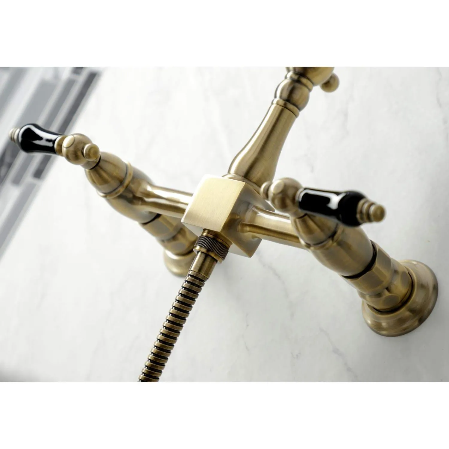 Discount KS126XPKLBS-P Duchess Wall Mount Bridge Kitchen Faucet with Brass Sprayer Wall Mounted Kitchen Faucets