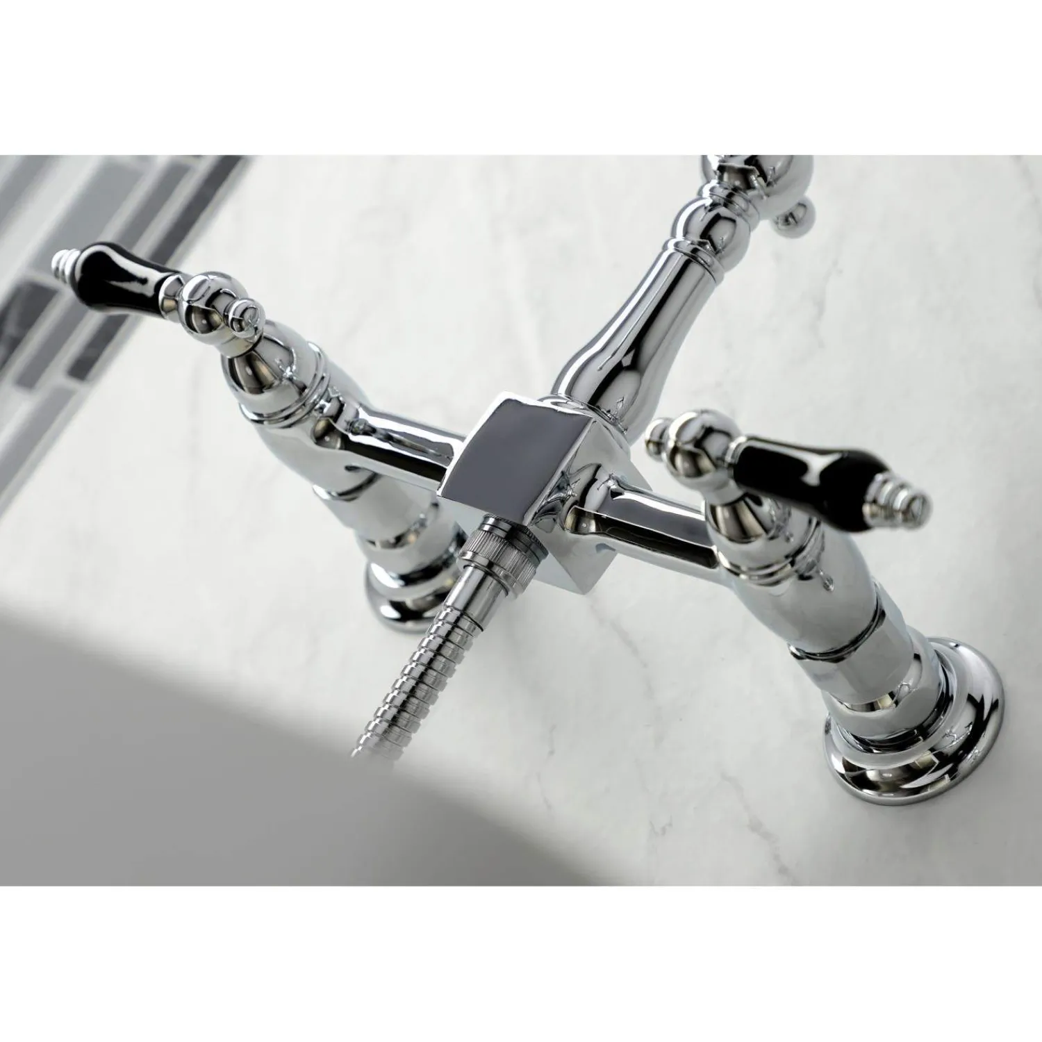 Discount KS126XPKLBS-P Duchess Wall Mount Bridge Kitchen Faucet with Brass Sprayer Wall Mounted Kitchen Faucets