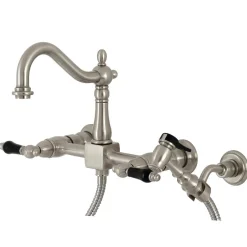Discount KS126XPKLBS-P Duchess Wall Mount Bridge Kitchen Faucet with Brass Sprayer Wall Mounted Kitchen Faucets