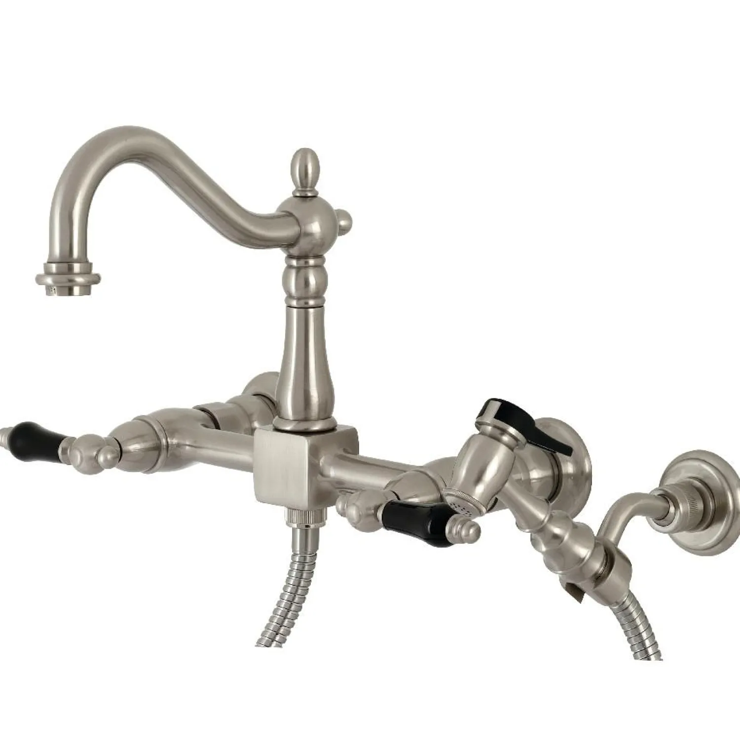 Discount KS126XPKLBS-P Duchess Wall Mount Bridge Kitchen Faucet with Brass Sprayer Wall Mounted Kitchen Faucets