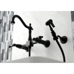 Discount KS126XPKLBS-P Duchess Wall Mount Bridge Kitchen Faucet with Brass Sprayer Wall Mounted Kitchen Faucets