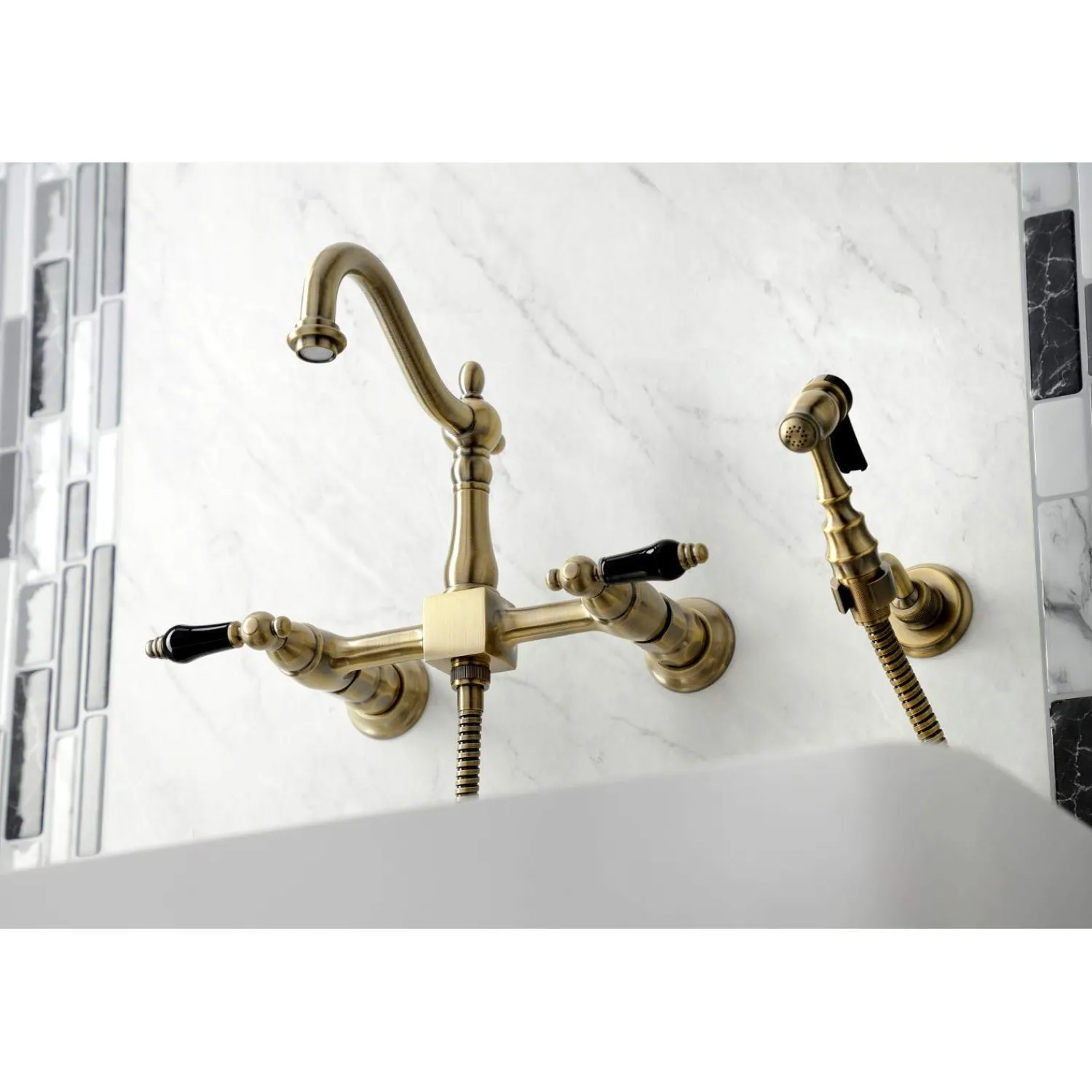 Discount KS126XPKLBS-P Duchess Wall Mount Bridge Kitchen Faucet with Brass Sprayer Wall Mounted Kitchen Faucets