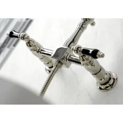 Discount KS126XPKLBS-P Duchess Wall Mount Bridge Kitchen Faucet with Brass Sprayer Wall Mounted Kitchen Faucets