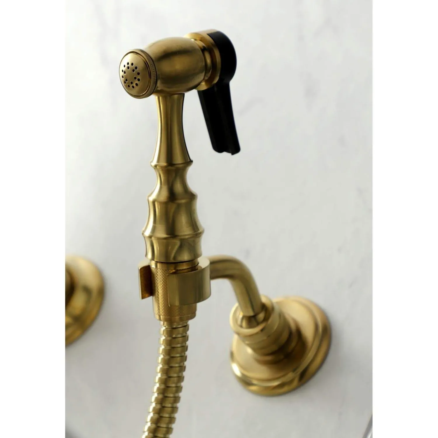 Discount KS126XPKLBS-P Duchess Wall Mount Bridge Kitchen Faucet with Brass Sprayer Wall Mounted Kitchen Faucets