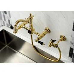 Discount KS126XPKLBS-P Duchess Wall Mount Bridge Kitchen Faucet with Brass Sprayer Wall Mounted Kitchen Faucets