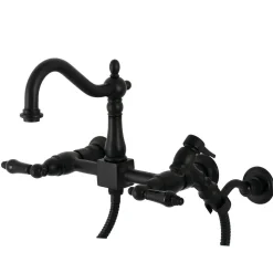 Discount KS126XPKLBS-P Duchess Wall Mount Bridge Kitchen Faucet with Brass Sprayer Wall Mounted Kitchen Faucets