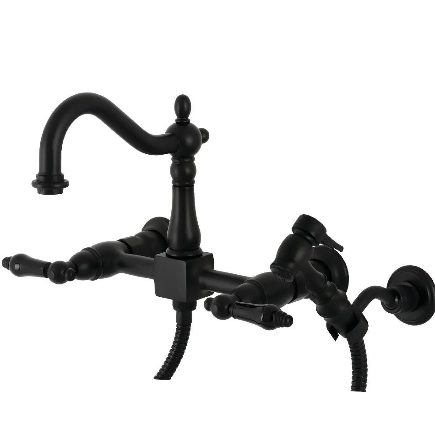 Discount KS126XPKLBS-P Duchess Wall Mount Bridge Kitchen Faucet with Brass Sprayer Wall Mounted Kitchen Faucets