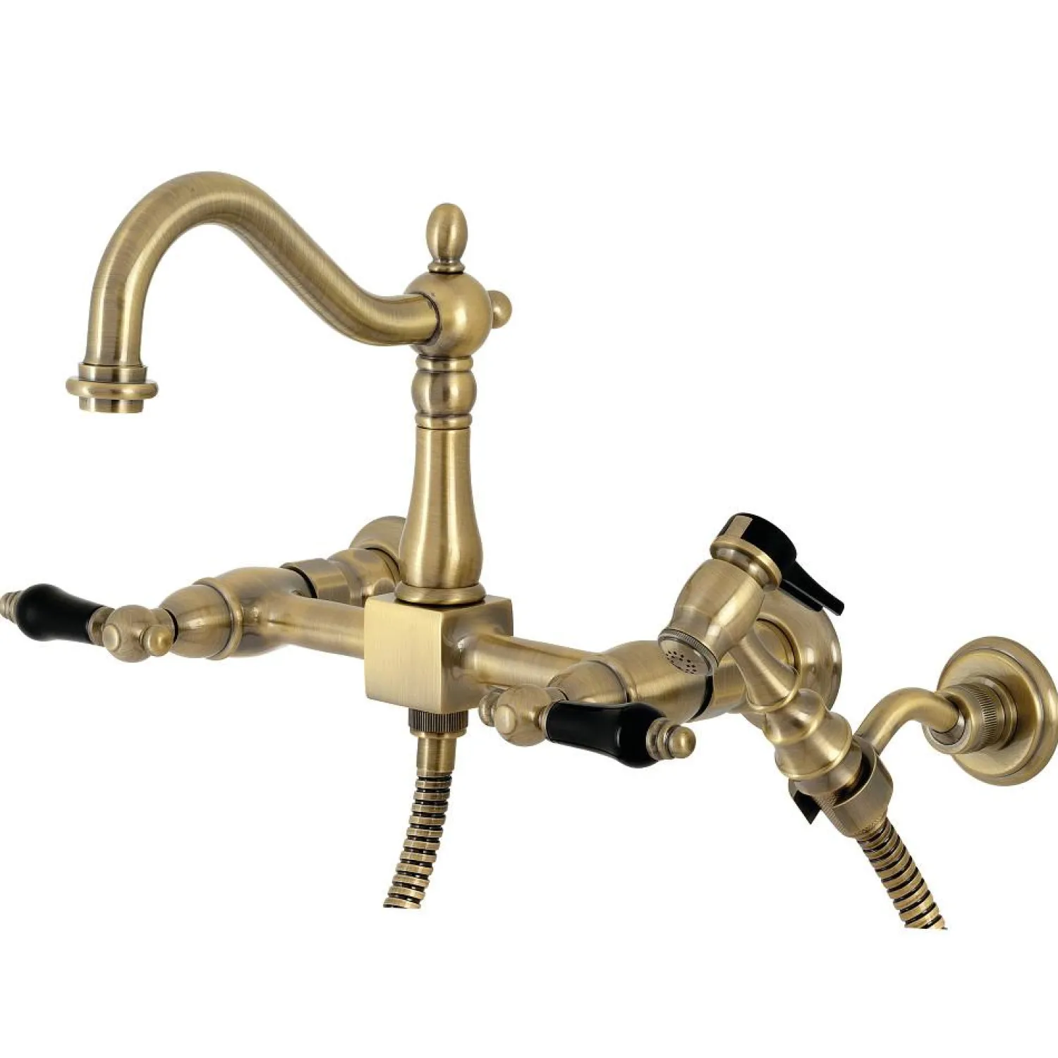 Discount KS126XPKLBS-P Duchess Wall Mount Bridge Kitchen Faucet with Brass Sprayer Wall Mounted Kitchen Faucets