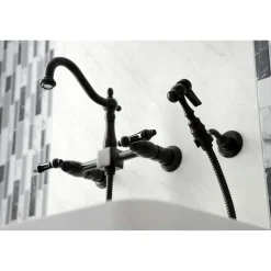 Discount KS126XPKLBS-P Duchess Wall Mount Bridge Kitchen Faucet with Brass Sprayer Wall Mounted Kitchen Faucets