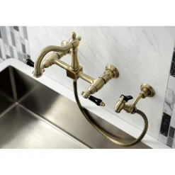 Discount KS126XPKLBS-P Duchess Wall Mount Bridge Kitchen Faucet with Brass Sprayer Wall Mounted Kitchen Faucets