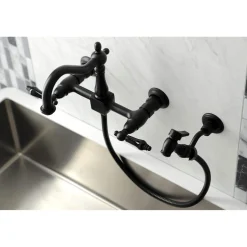 Discount KS126XPKLBS-P Duchess Wall Mount Bridge Kitchen Faucet with Brass Sprayer Wall Mounted Kitchen Faucets