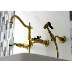 Discount KS126XPKLBS-P Duchess Wall Mount Bridge Kitchen Faucet with Brass Sprayer Wall Mounted Kitchen Faucets