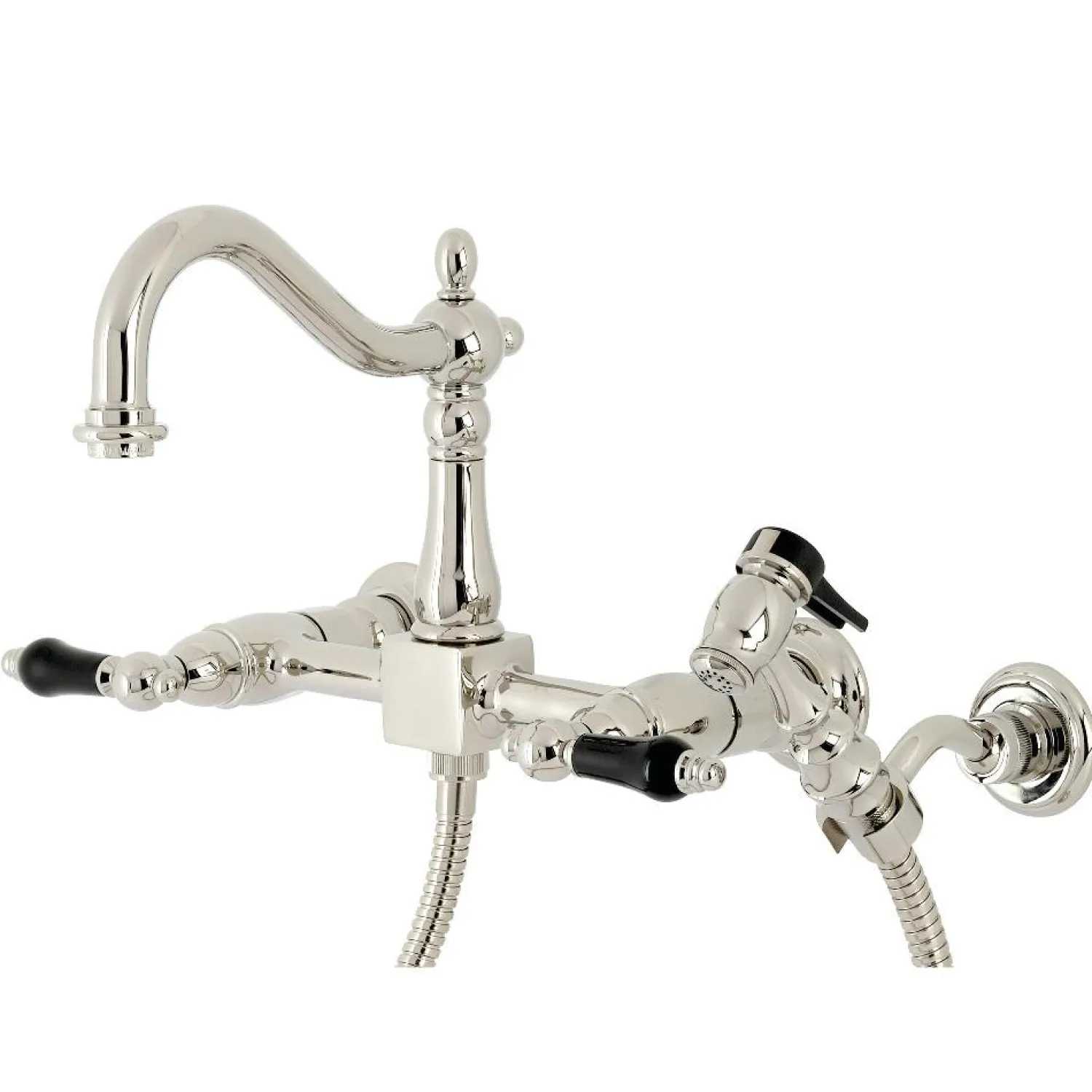 Discount KS126XPKLBS-P Duchess Wall Mount Bridge Kitchen Faucet with Brass Sprayer Wall Mounted Kitchen Faucets