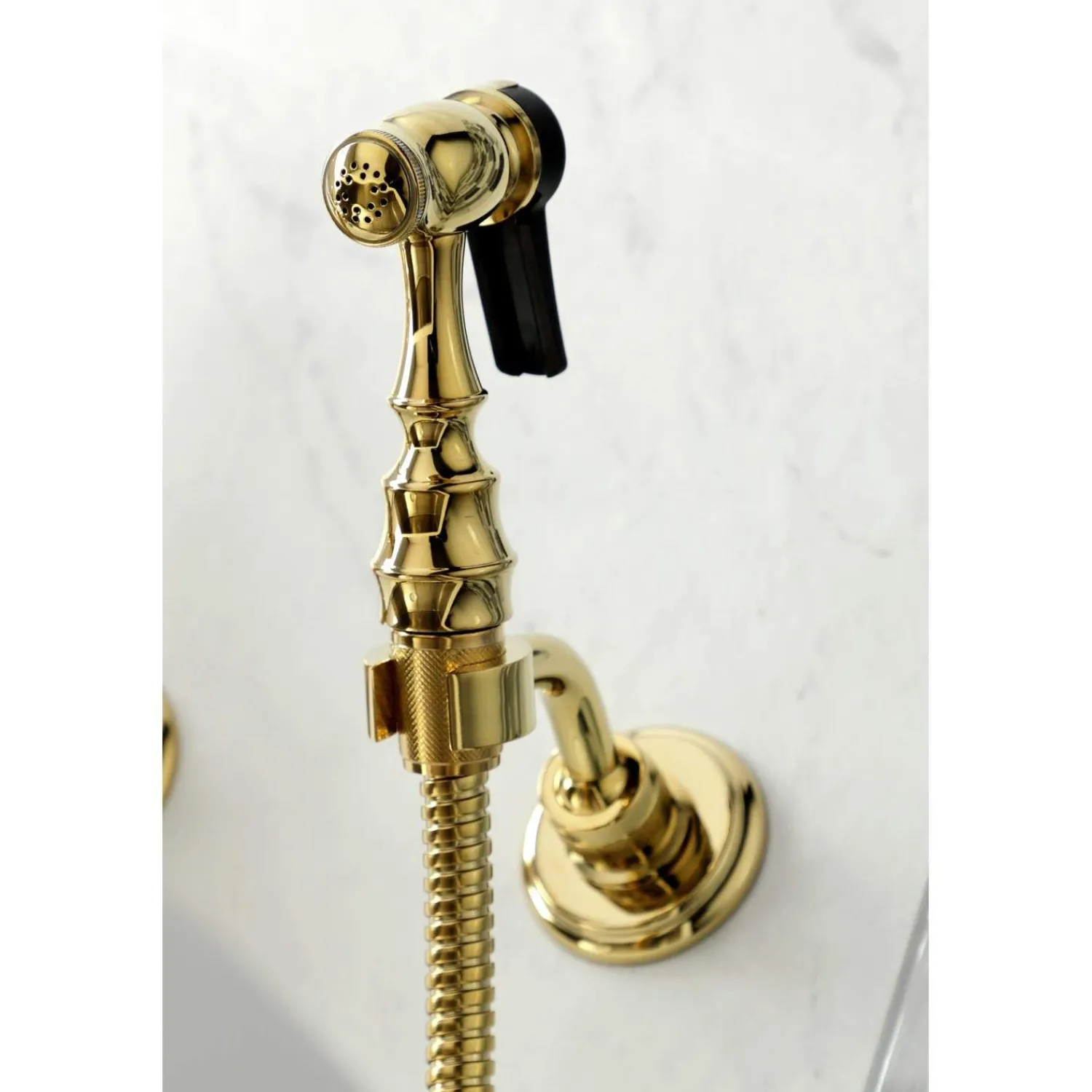 Discount KS126XPKLBS-P Duchess Wall Mount Bridge Kitchen Faucet with Brass Sprayer Wall Mounted Kitchen Faucets
