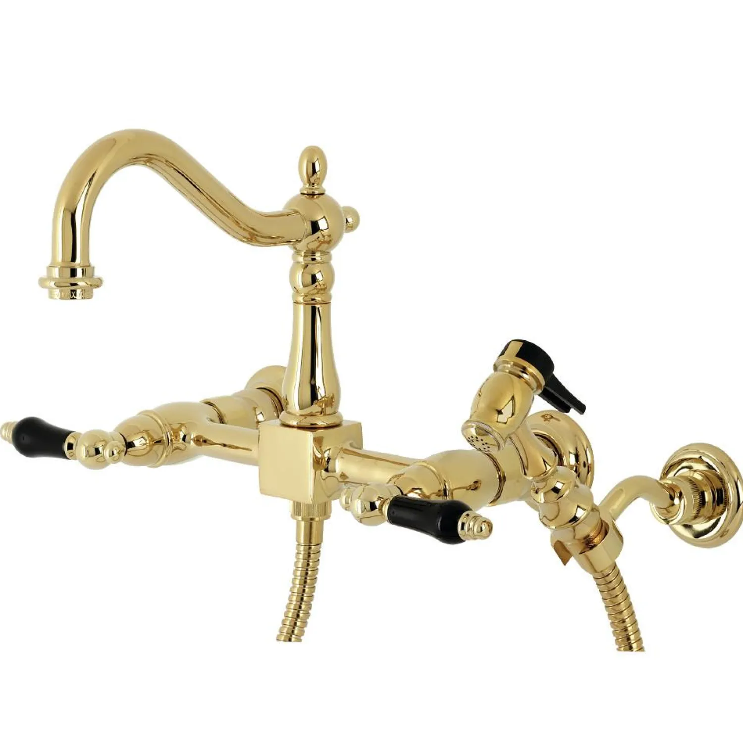 Discount KS126XPKLBS-P Duchess Wall Mount Bridge Kitchen Faucet with Brass Sprayer Wall Mounted Kitchen Faucets