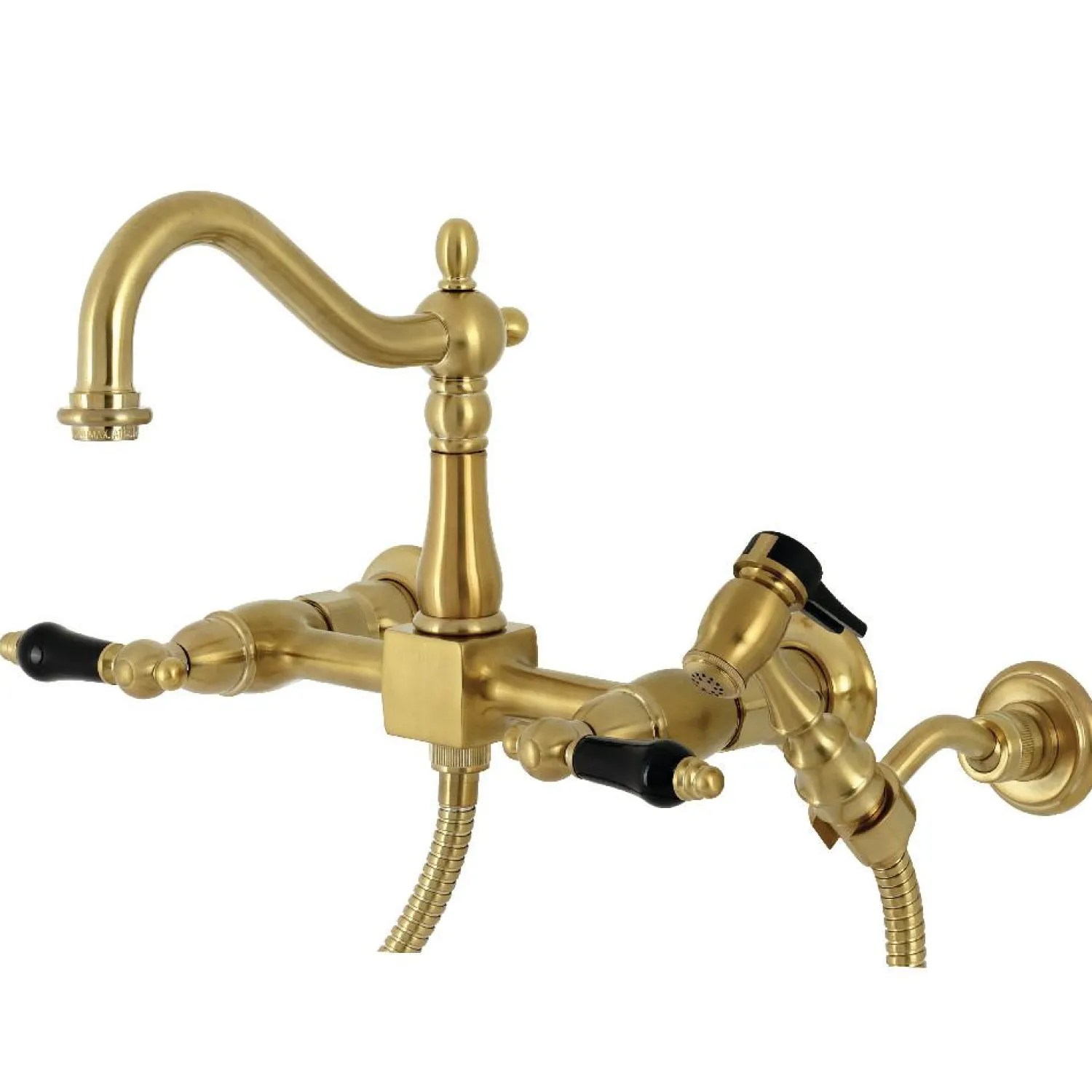 Discount KS126XPKLBS-P Duchess Wall Mount Bridge Kitchen Faucet with Brass Sprayer Wall Mounted Kitchen Faucets