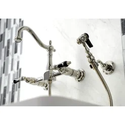 Discount KS126XPKLBS-P Duchess Wall Mount Bridge Kitchen Faucet with Brass Sprayer Wall Mounted Kitchen Faucets