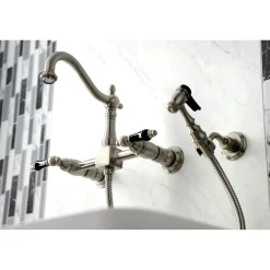 Discount KS126XPKLBS-P Duchess Wall Mount Bridge Kitchen Faucet with Brass Sprayer Wall Mounted Kitchen Faucets