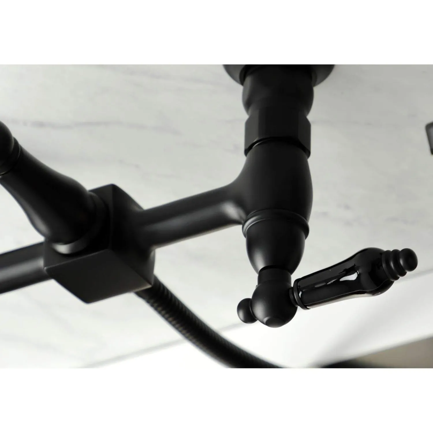 Discount KS126XPKLBS-P Duchess Wall Mount Bridge Kitchen Faucet with Brass Sprayer Wall Mounted Kitchen Faucets