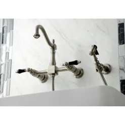 Discount KS126XPKLBS-P Duchess Wall Mount Bridge Kitchen Faucet with Brass Sprayer Wall Mounted Kitchen Faucets