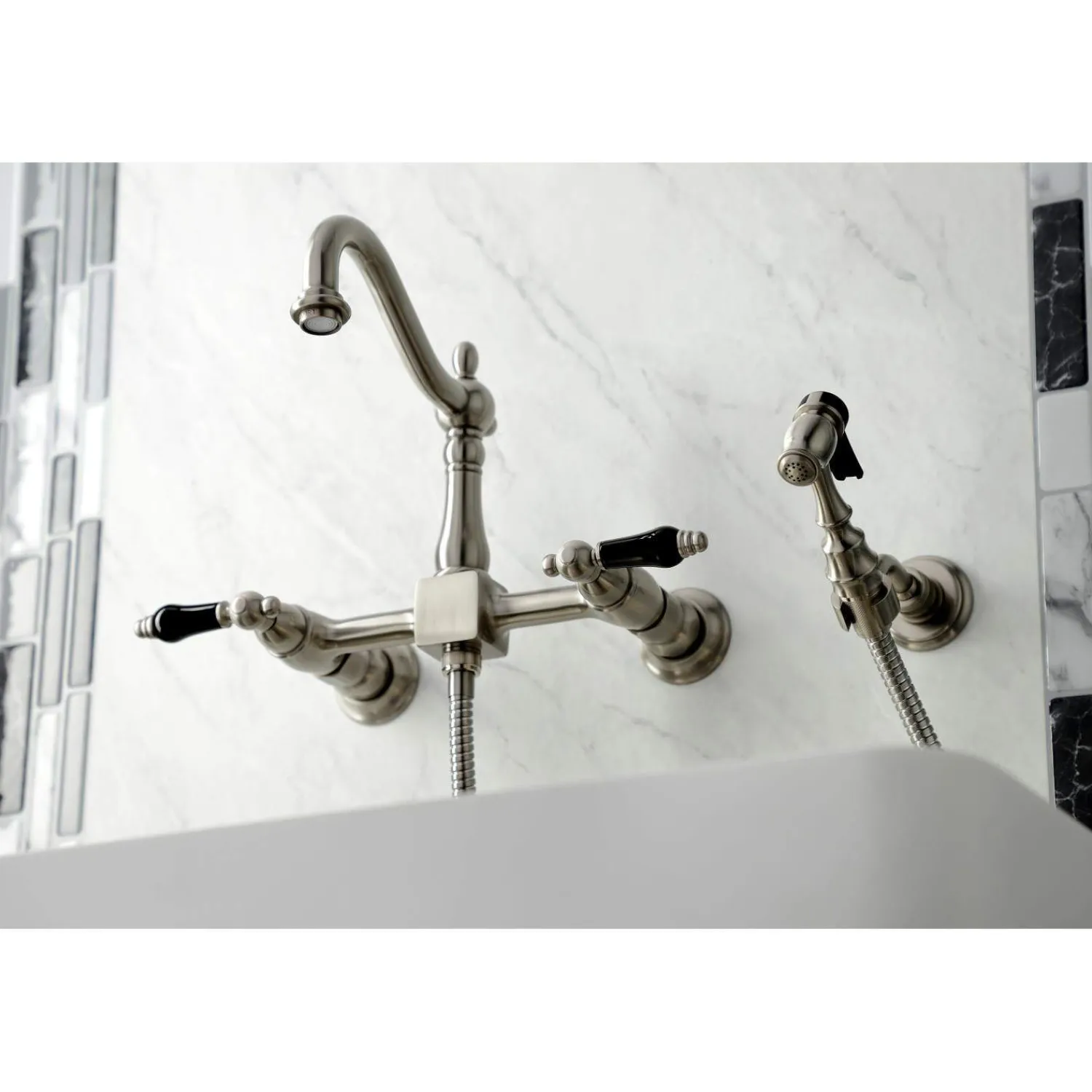 Discount KS126XPKLBS-P Duchess Wall Mount Bridge Kitchen Faucet with Brass Sprayer Wall Mounted Kitchen Faucets
