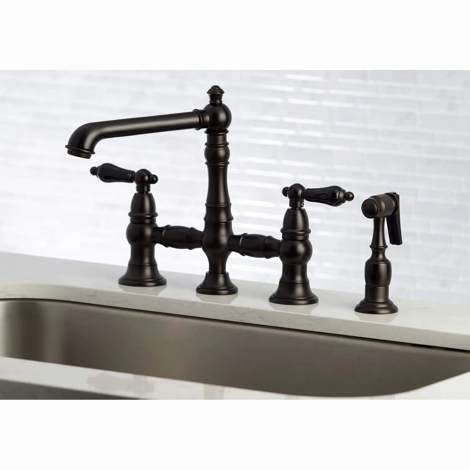Sale KS727XPKLBS-P Duchess Bridge Kitchen Faucet with Brass Sprayer Bridge Faucets