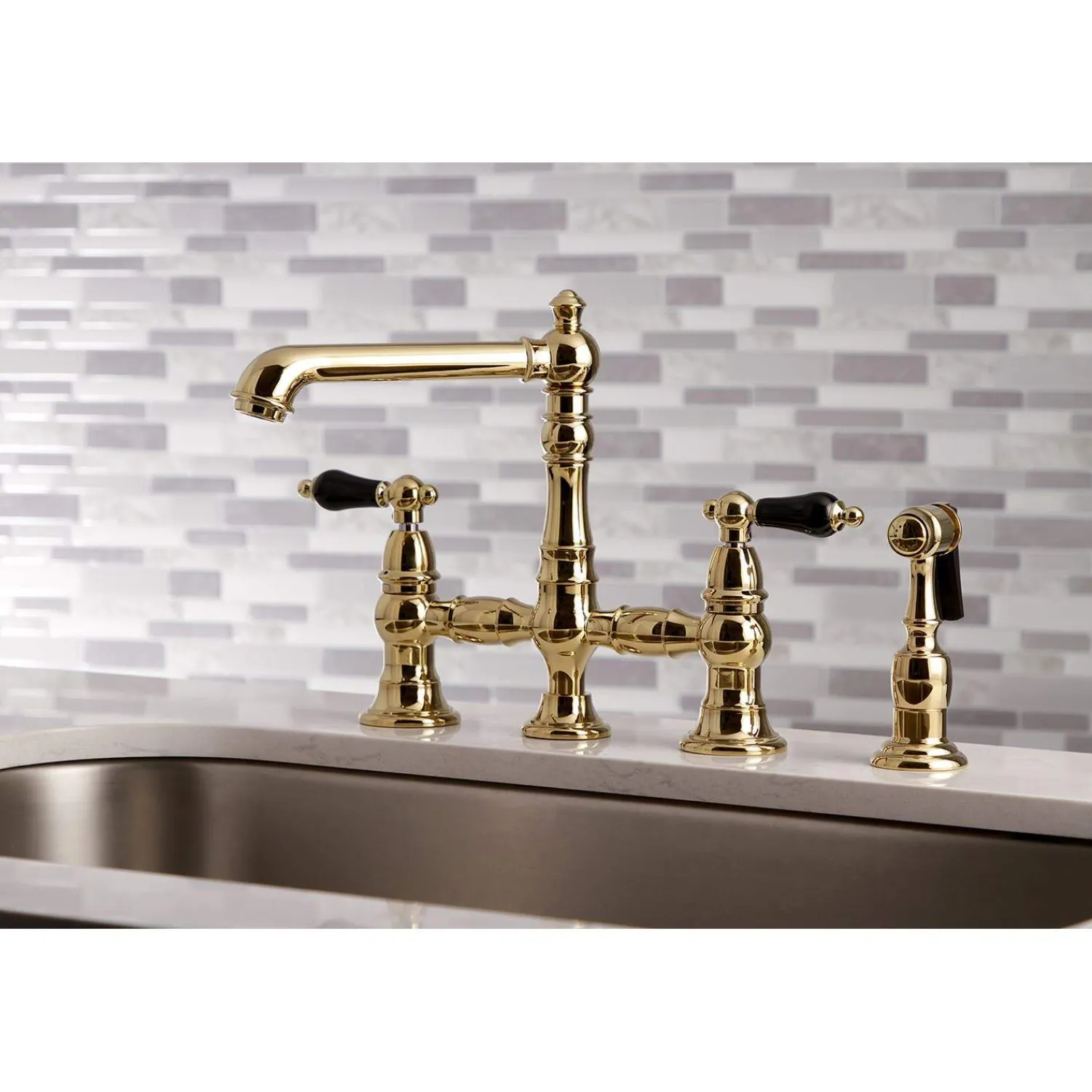 Sale KS727XPKLBS-P Duchess Bridge Kitchen Faucet with Brass Sprayer Bridge Faucets