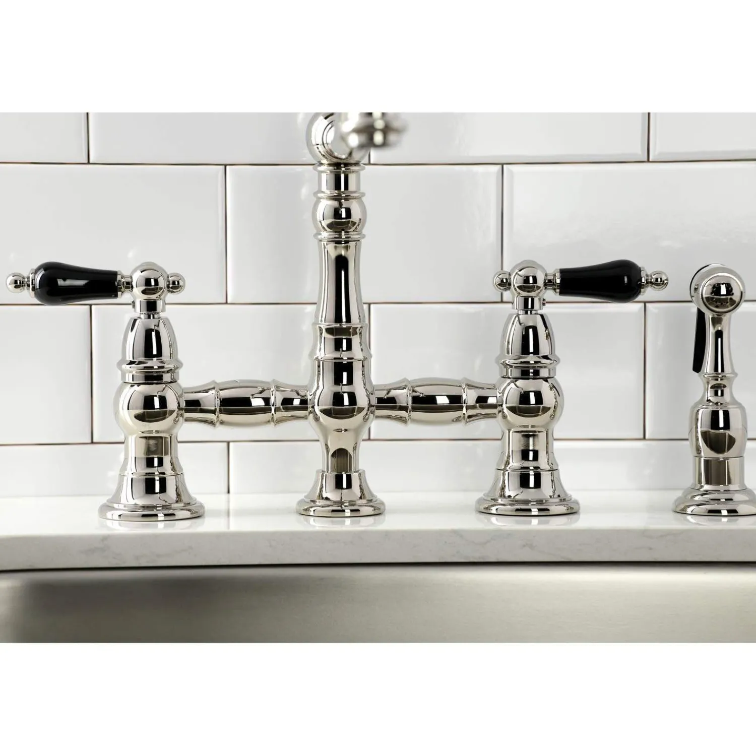 Discount KS327XPKLBS-P Duchess Bridge Kitchen Faucet with Brass Sprayer Bridge Faucets