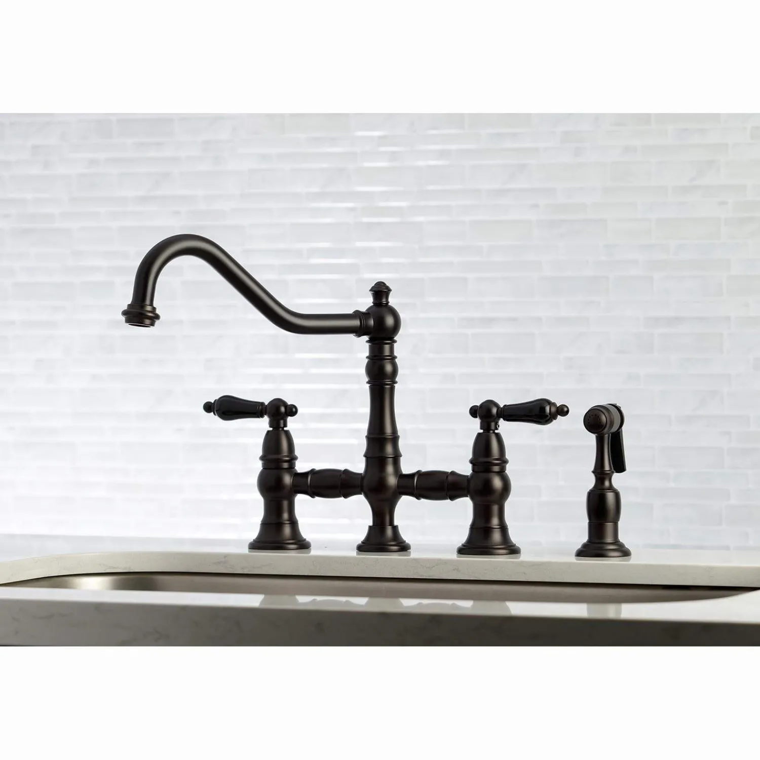 Discount KS327XPKLBS-P Duchess Bridge Kitchen Faucet with Brass Sprayer Bridge Faucets