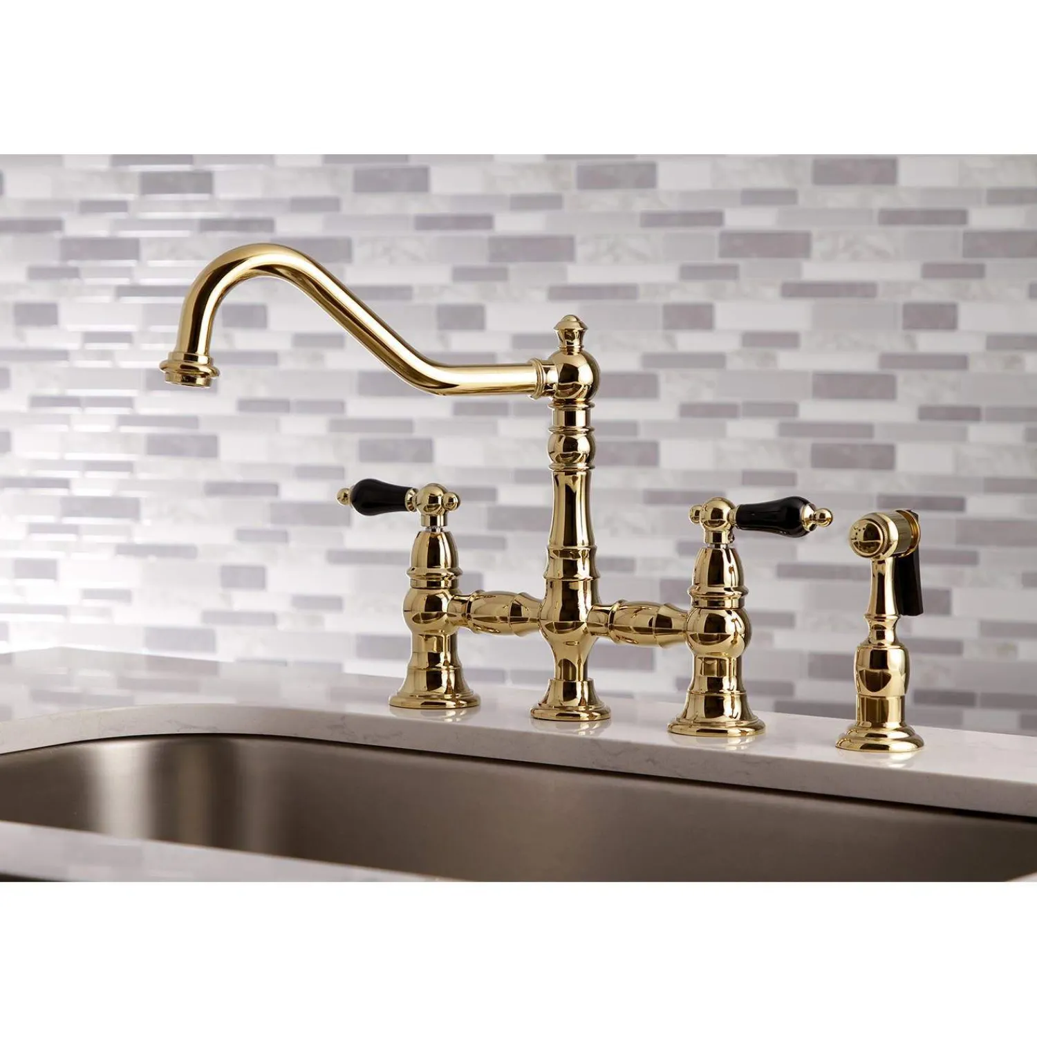 Discount KS327XPKLBS-P Duchess Bridge Kitchen Faucet with Brass Sprayer Bridge Faucets