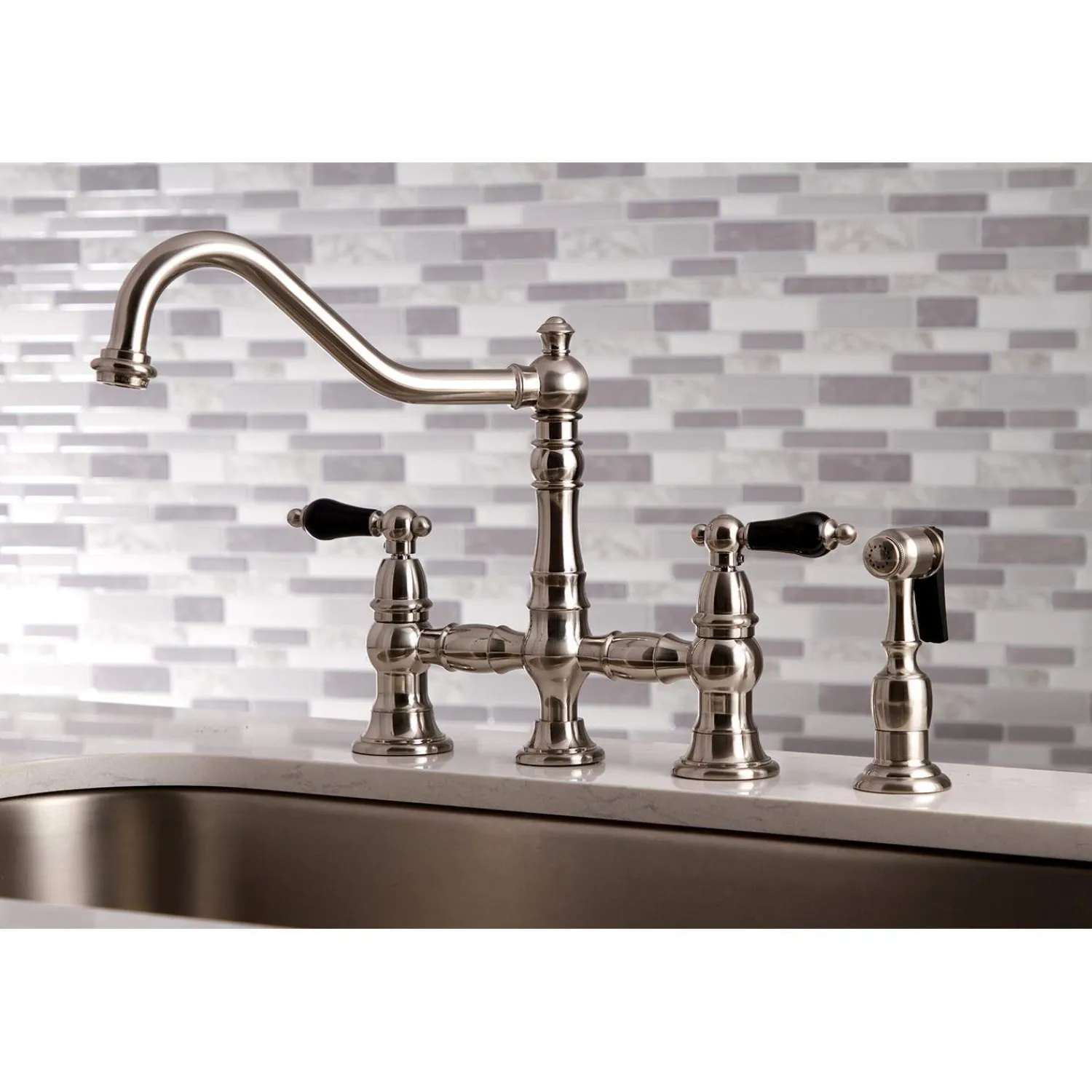 Discount KS327XPKLBS-P Duchess Bridge Kitchen Faucet with Brass Sprayer Bridge Faucets