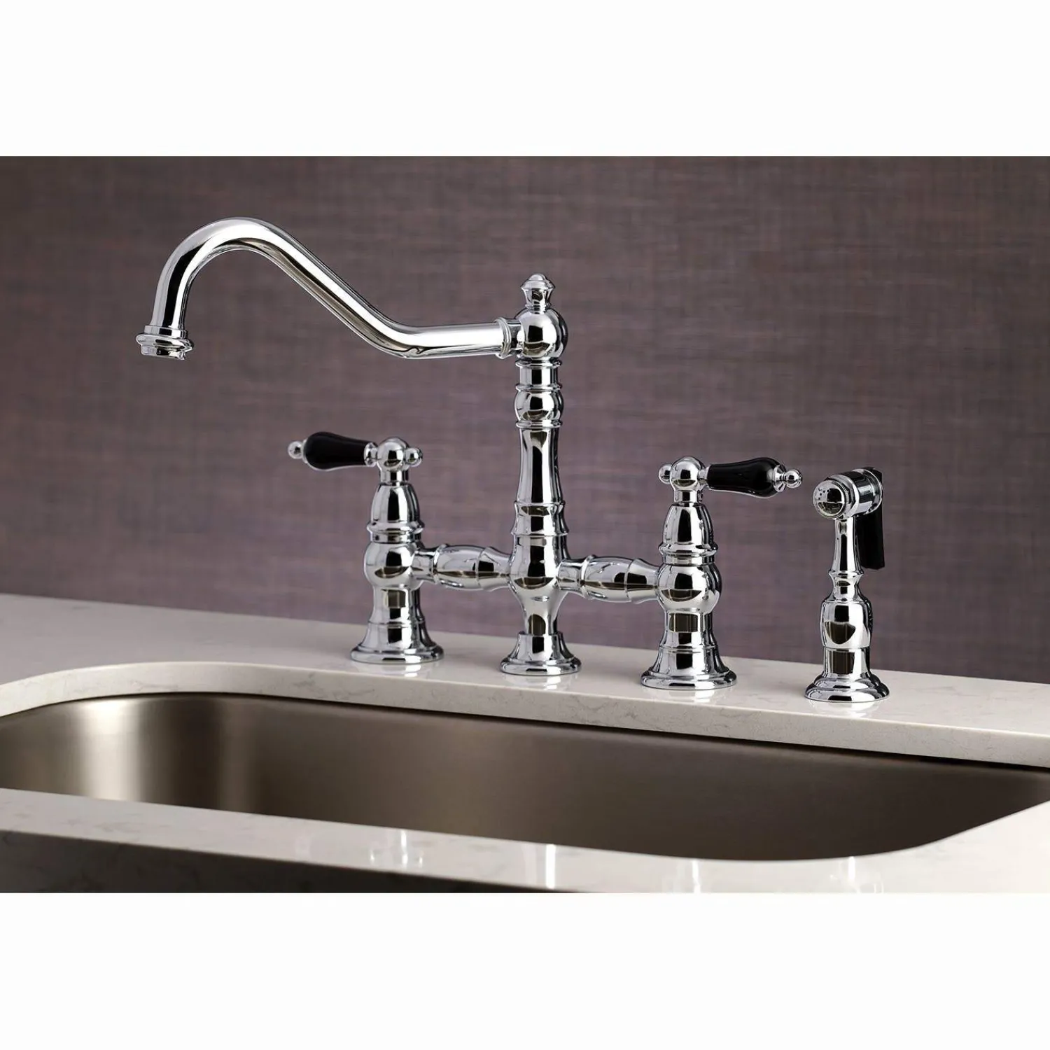 Discount KS327XPKLBS-P Duchess Bridge Kitchen Faucet with Brass Sprayer Bridge Faucets