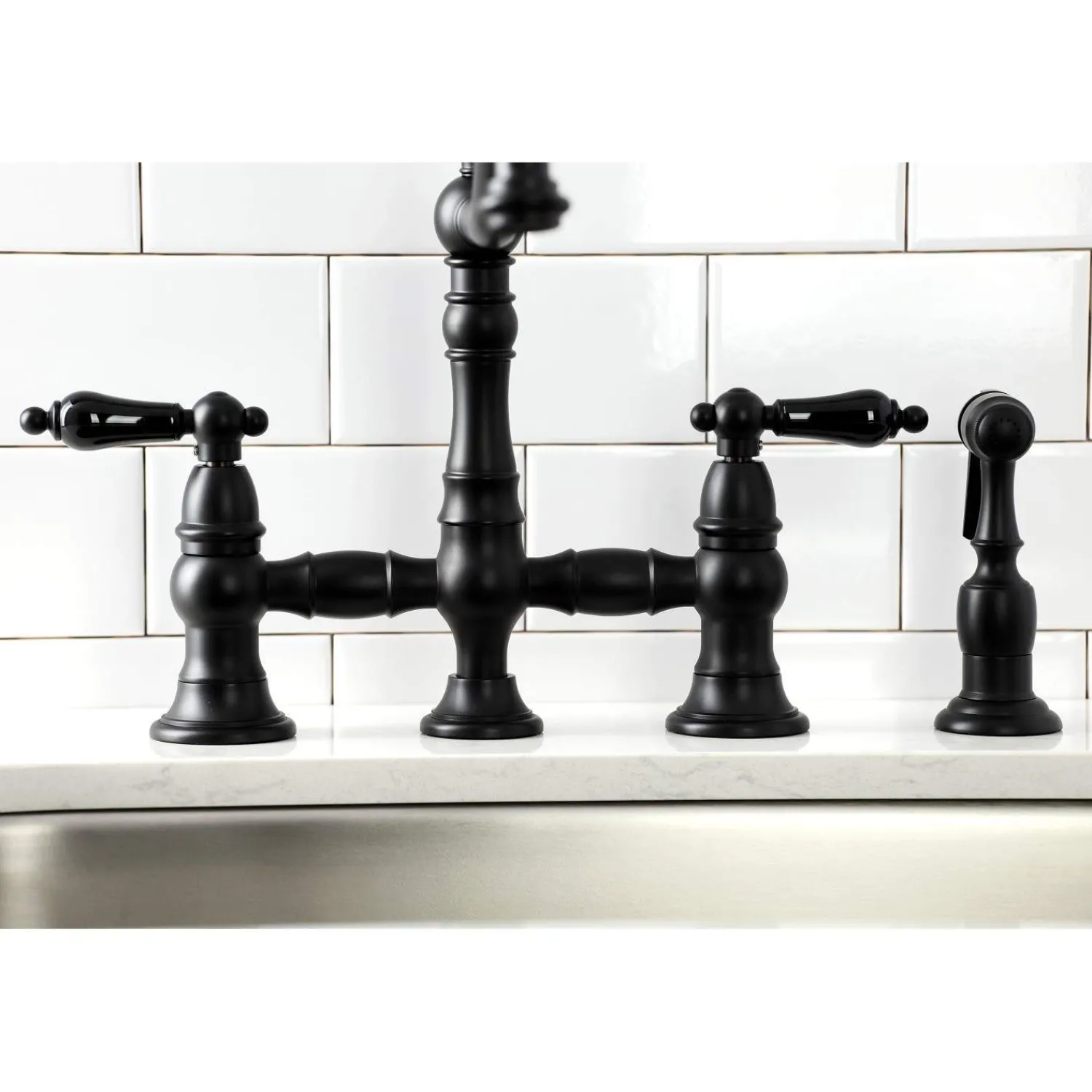 Discount KS327XPKLBS-P Duchess Bridge Kitchen Faucet with Brass Sprayer Bridge Faucets
