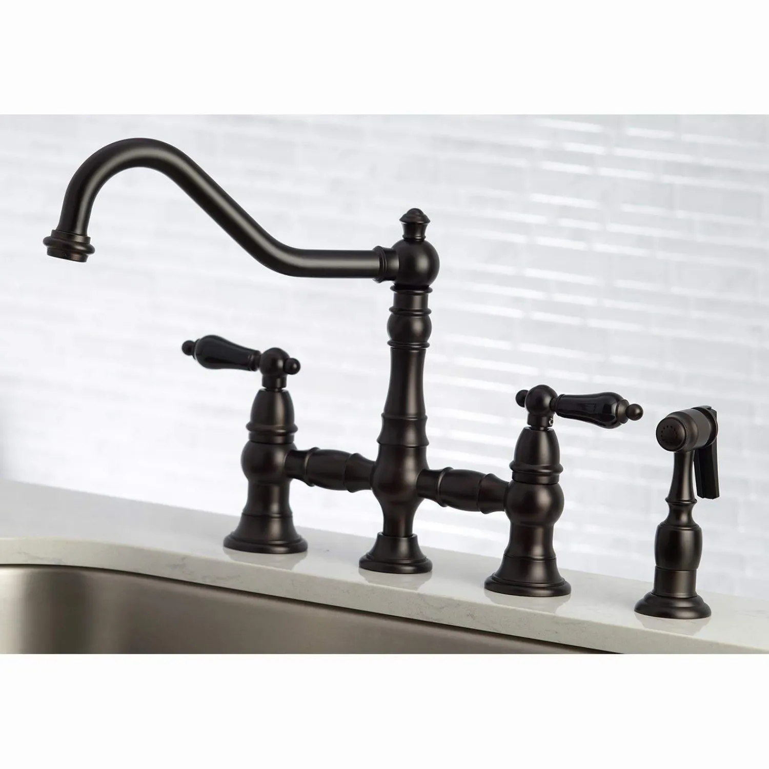 Discount KS327XPKLBS-P Duchess Bridge Kitchen Faucet with Brass Sprayer Bridge Faucets