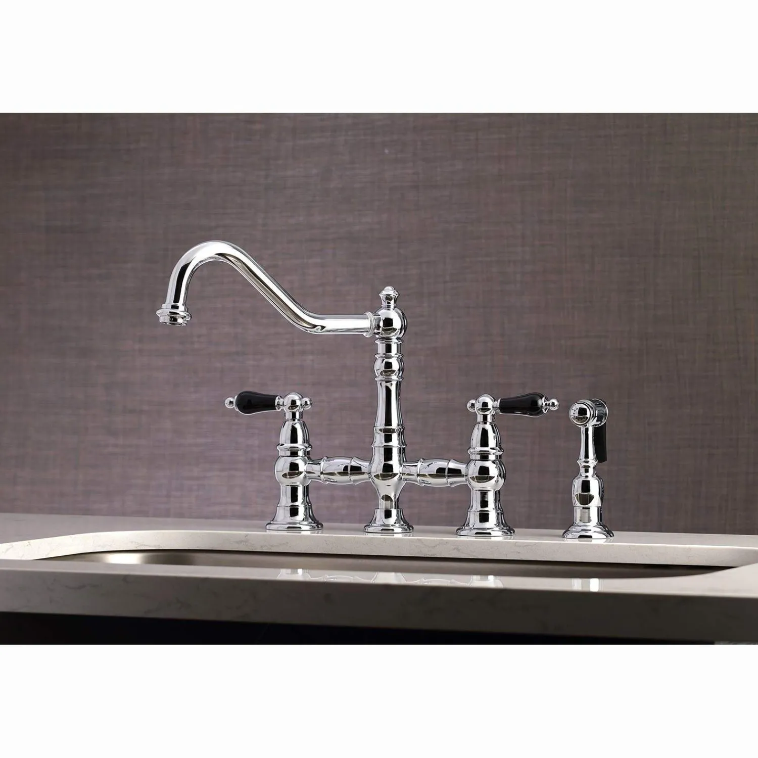 Discount KS327XPKLBS-P Duchess Bridge Kitchen Faucet with Brass Sprayer Bridge Faucets