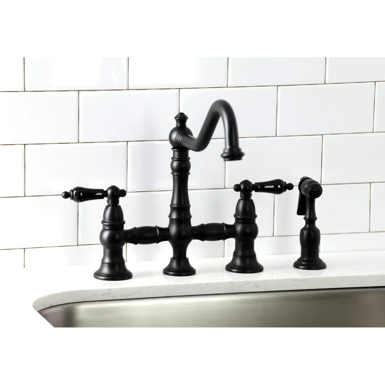 Discount KS327XPKLBS-P Duchess Bridge Kitchen Faucet with Brass Sprayer Bridge Faucets