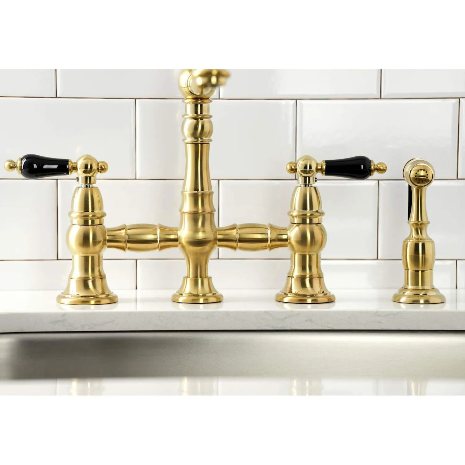 Discount KS327XPKLBS-P Duchess Bridge Kitchen Faucet with Brass Sprayer Bridge Faucets