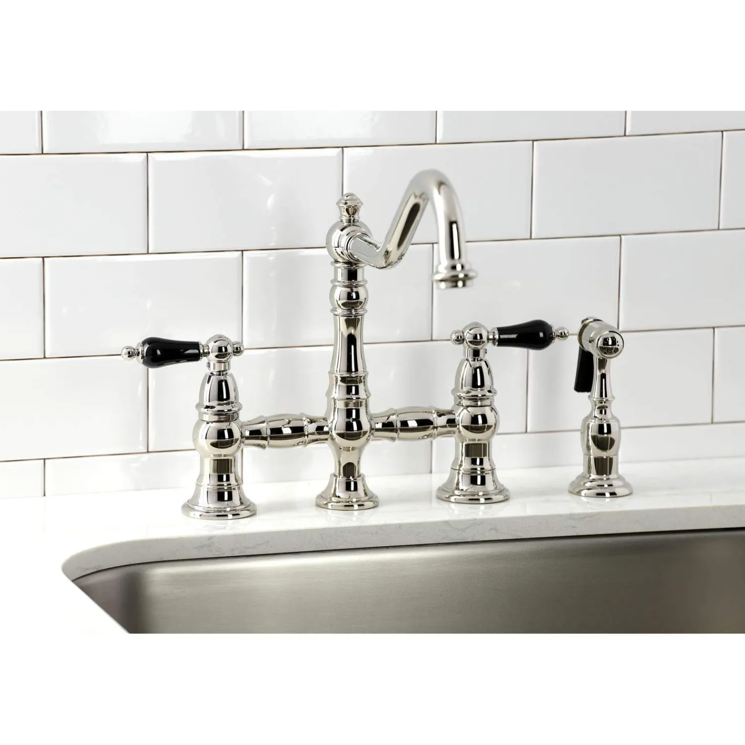 Discount KS327XPKLBS-P Duchess Bridge Kitchen Faucet with Brass Sprayer Bridge Faucets