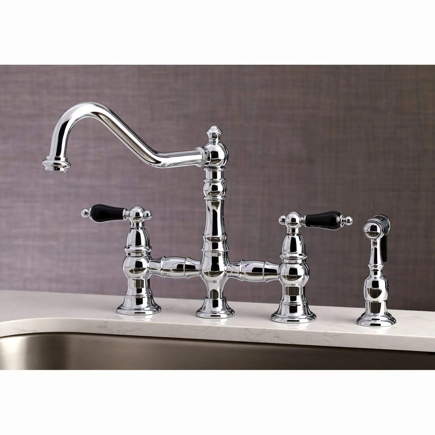 Discount KS327XPKLBS-P Duchess Bridge Kitchen Faucet with Brass Sprayer Bridge Faucets