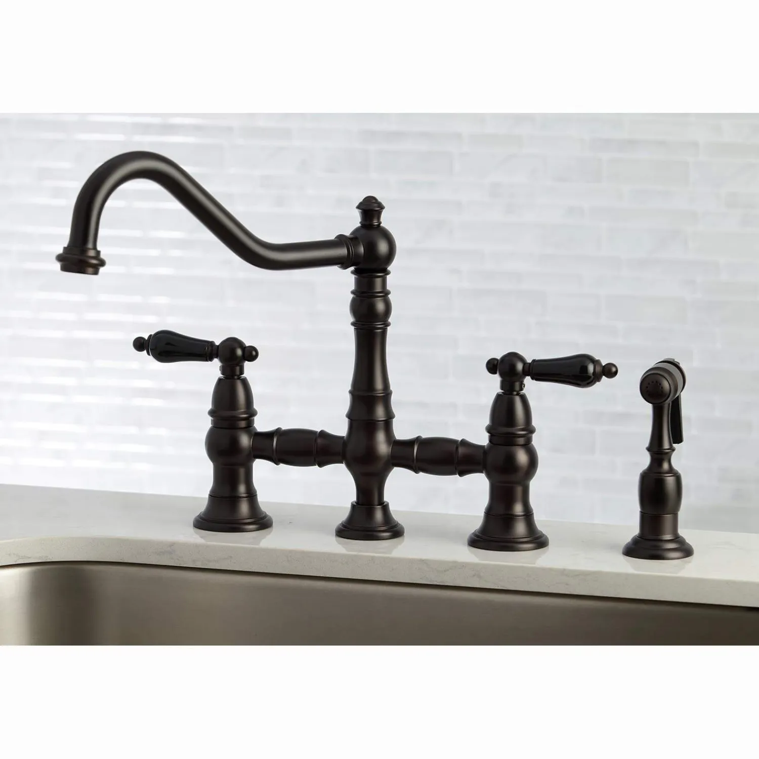 Discount KS327XPKLBS-P Duchess Bridge Kitchen Faucet with Brass Sprayer Bridge Faucets