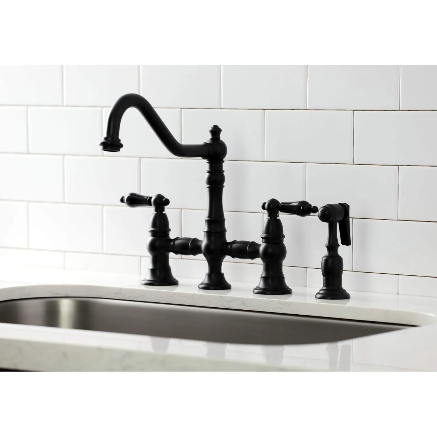 Discount KS327XPKLBS-P Duchess Bridge Kitchen Faucet with Brass Sprayer Bridge Faucets